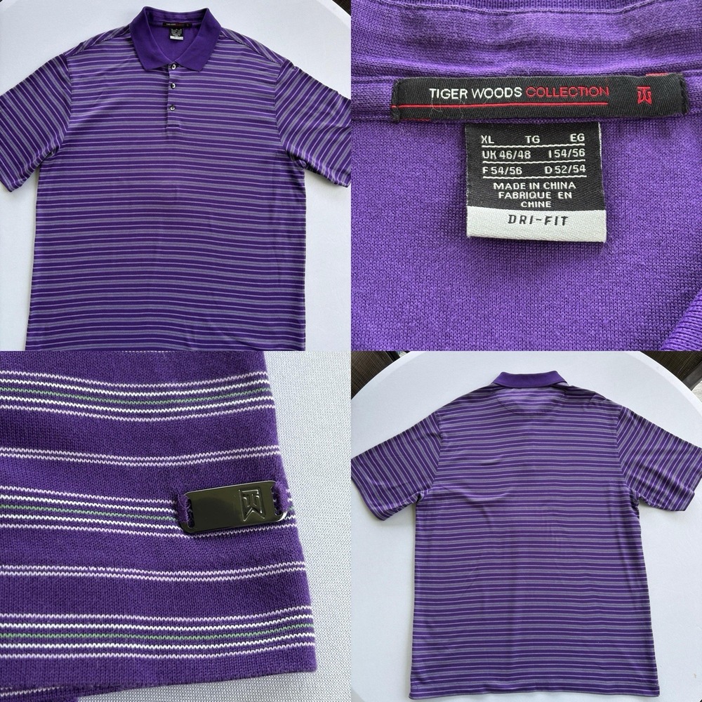 Nike Tiger Woods Collection Polo Shirt Mens‎ XL Purple Dri Fit Golf Short Sleeve